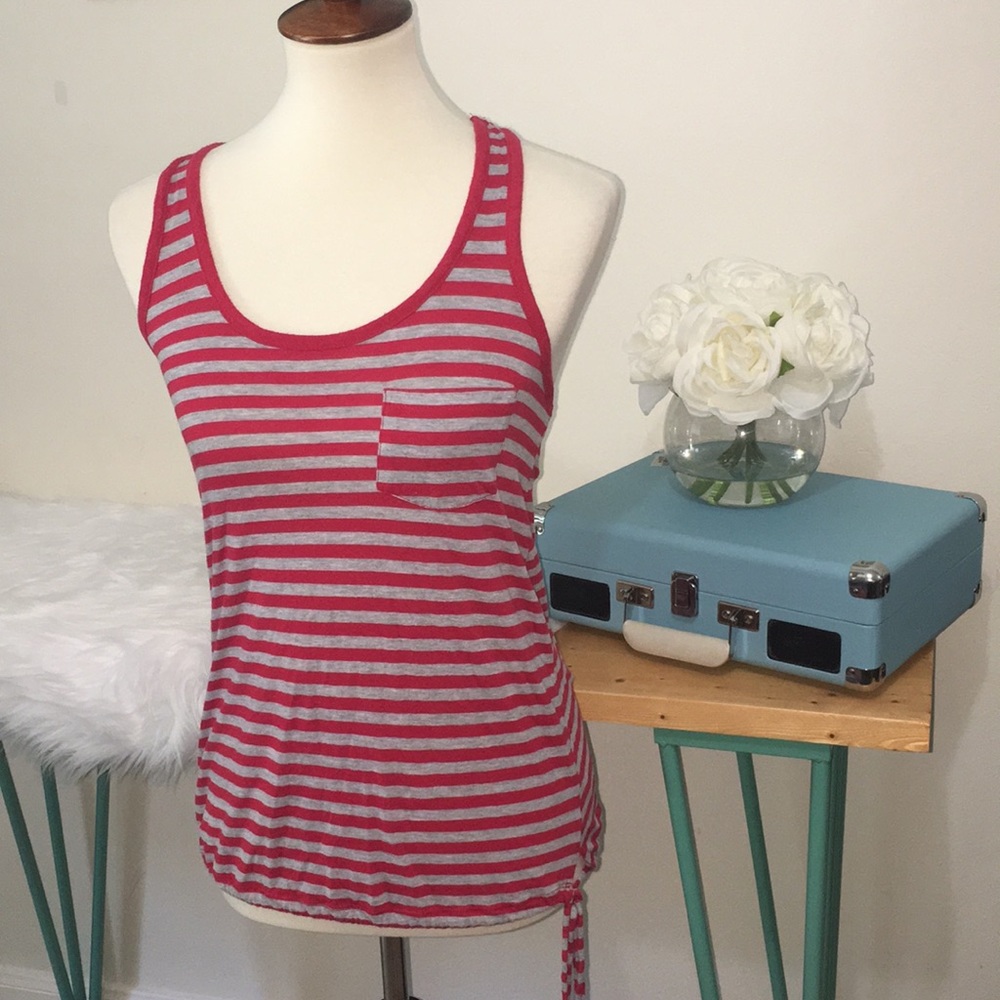 Striped racer back tee size small red and gray